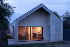 Timber clad pitched roof coastal home in Australia