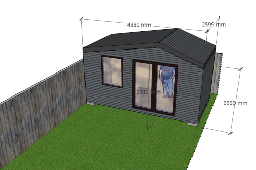 3D model of a pitched roof garden room