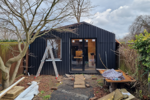 Roof edge trim partly installed